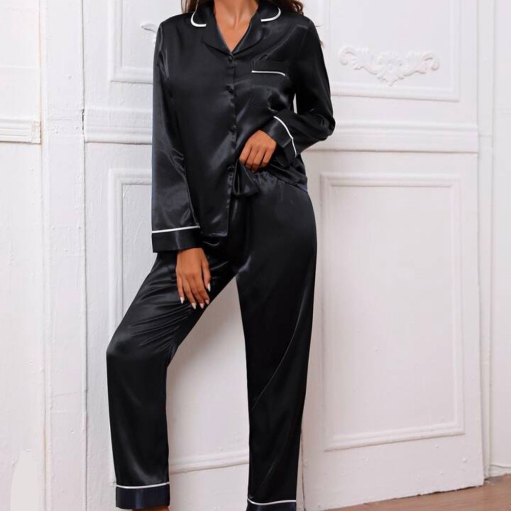 Elegant Black Satin Pajama Set